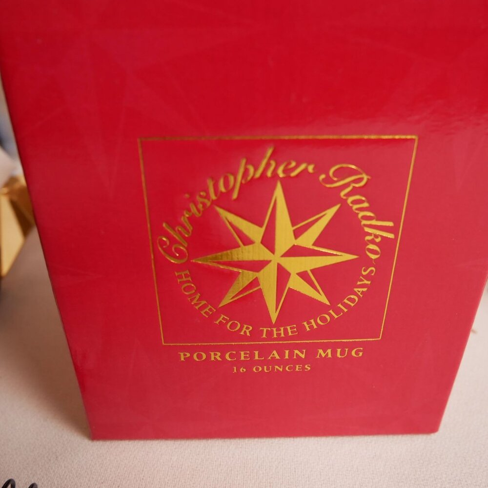 Christopher Radko Home For The Holidays Porcelain Mug 16 Ounces OOP New in Box - Picture 2 of 6